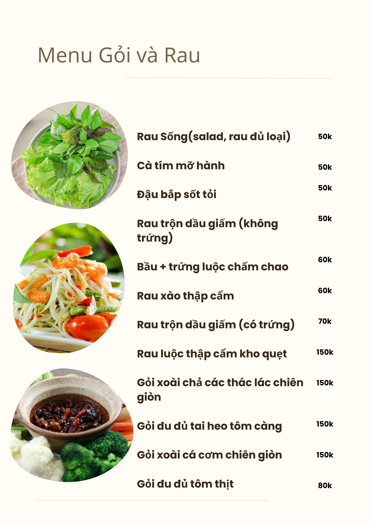 menu goi rau